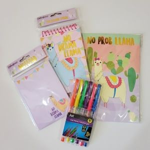 Llama note pads Set of three llama notepads journals six colorful gel pens NWT